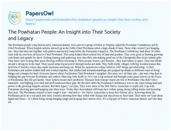 Essay on The Powhatan People: an Insight into their Society and Legacy