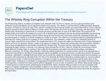 Essay on The Whiskey Ring: Corruption Within the Treasury