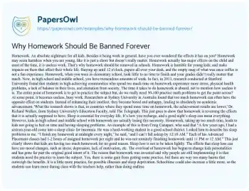 Essay on Why Homework should be Banned Forever