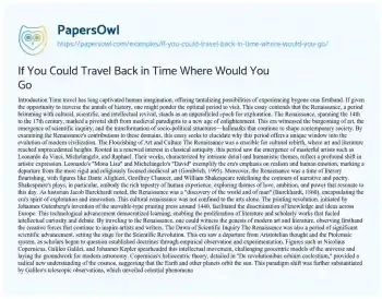 Essay on If you could Travel Back in Time where would you Go