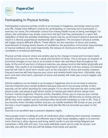 Essay on Participating in Physical Activity