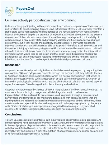 Essay on Cells are Actively Participating in their Environment