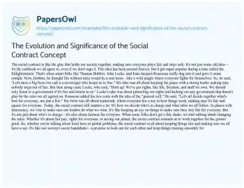 Essay on The Evolution and Significance of the Social Contract Concept