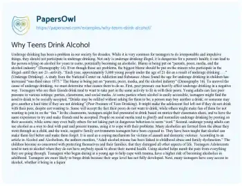 Essay on Why Teens Drink Alcohol