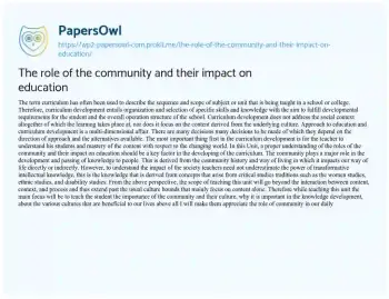 Essay on The Role of the Community and their Impact on Education