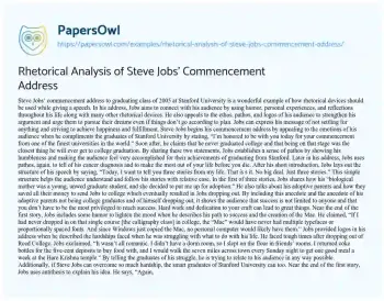 Essay on Rhetorical Analysis of Steve Jobs’ Commencement Address