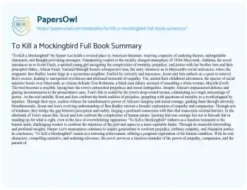 Essay on To Kill a Mockingbird Full Book Summary