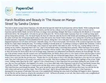 Essay on Harsh Realities and Beauty in ‘The House on Mango Street’ by Sandra Cisnero