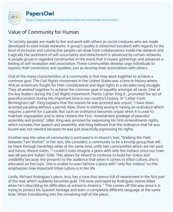 Essay on Value of Community for Human