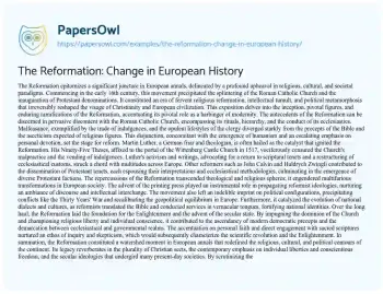 Essay on The Reformation: Change in European History