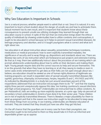 Essay on Why Sex Education is Important in Schools