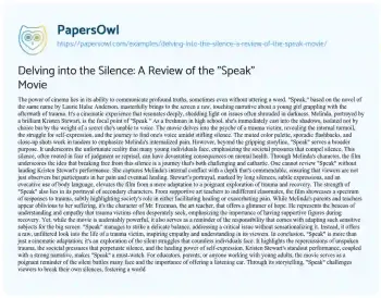 Essay on Delving into the Silence: a Review of the “Speak” Movie