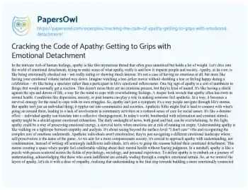 Essay on Cracking the Code of Apathy: Getting to Grips with Emotional Detachment