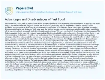 Essay on Advantages and Disadvantages of Fast Food