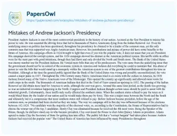 Essay on Mistakes of Andrew Jackson’s Presidency