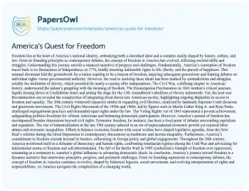 Essay on America’s Quest for Freedom