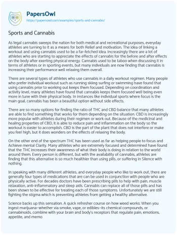 Essay on Sports and Cannabis