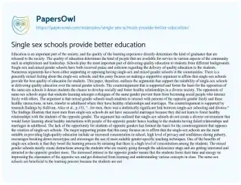 Essay on Single Sex Schools Provide Better Education