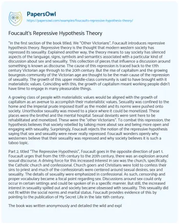 Essay on Foucault’s Repressive Hypothesis Theory