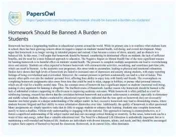 Essay on Homework should be Banned: a Burden on Students