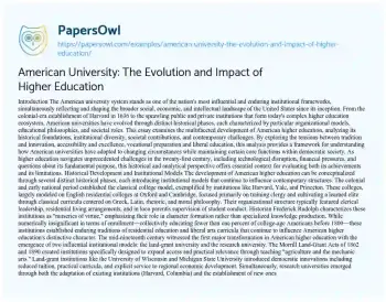 Essay on American University: the Evolution and Impact of Higher Education