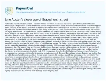 Essay on Jane Austen’s Clever Use of Gracechurch Street