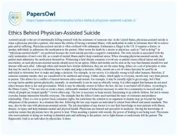 Essay on Ethics Behind Physician-Assisted Suicide