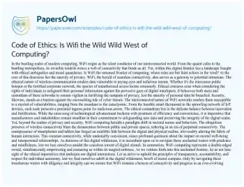 Essay on Code of Ethics: is Wifi the Wild Wild West of Computing?