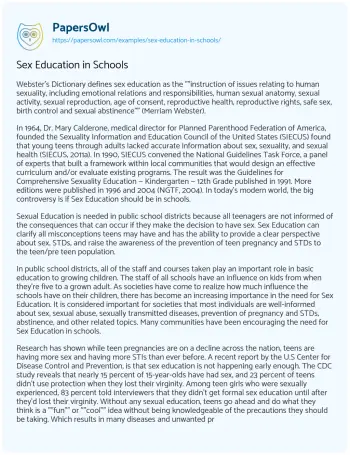 Essay on Sex Education in Schools