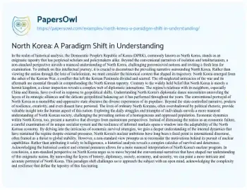 Essay on North Korea: a Paradigm Shift in Understanding