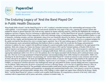 Essay on The Enduring Legacy of “And the Band Played On” in Public Health Discourse