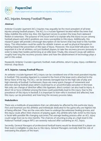 Essay on ACL Injuries Among Football Players