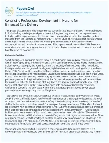 Essay on Continuing Professional Development in Nursing for Enhanced Care Delivery