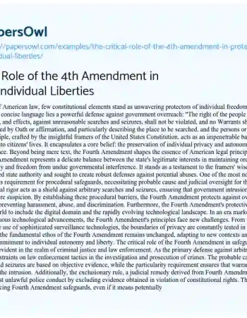 Essay on The Critical Role of the 4th Amendment in Protecting Individual Liberties