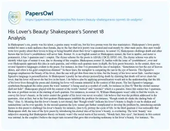 Essay on His Lover’s Beauty: Shakespeare’s Sonnet 18 Analysis