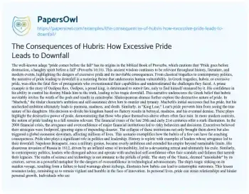 Essay on The Consequences of Hubris: how Excessive Pride Leads to Downfall