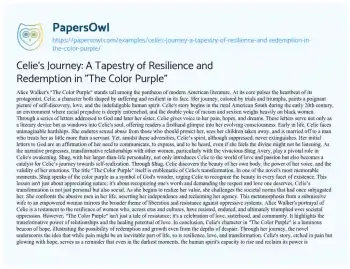 Essay on Celie’s Journey: a Tapestry of Resilience and Redemption in “The Color Purple”