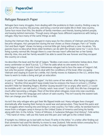 Essay on Refugee Research Paper