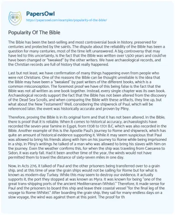 Essay on Popularity of the Bible