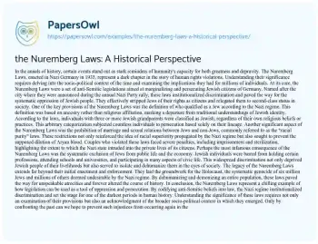 Essay on the Nuremberg Laws: a Historical Perspective