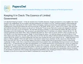 Essay on Keeping it in Check: the Essence of Limited Government