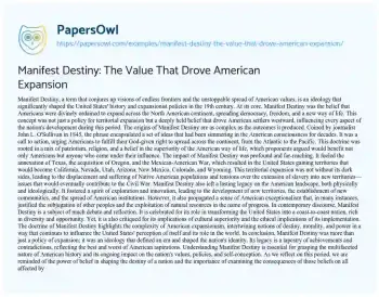 Essay on Manifest Destiny: the Value that Drove American Expansion