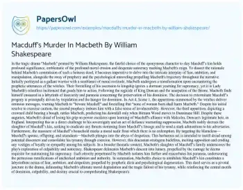 Essay on Macduff’s Murder in Macbeth by William Shakespeare