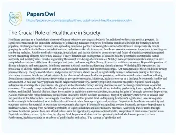 Essay on The Crucial Role of Healthcare in Society