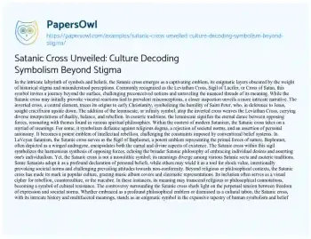 Essay on Satanic Cross Unveiled: Culture Decoding Symbolism Beyond Stigma