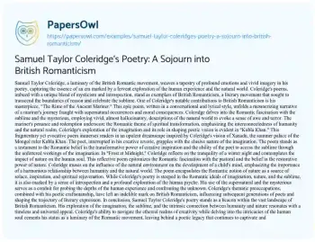 Essay on Samuel Taylor Coleridge’s Poetry: a Sojourn into British Romanticism