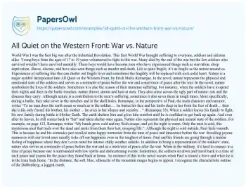 Essay on All Quiet on the Western Front: War Vs. Nature