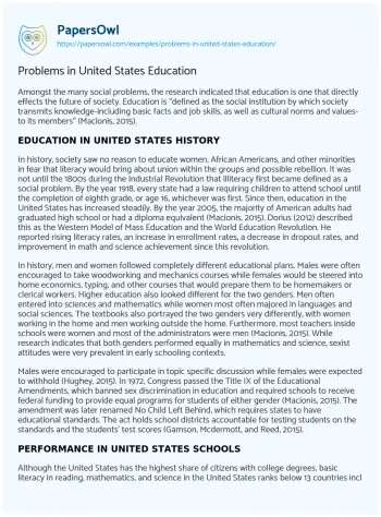 Essay on Problems in United States Education