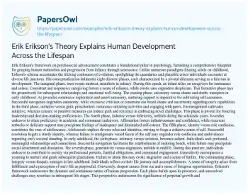 Essay on Erik Erikson’s Theory Explains Human Development Across the Lifespan