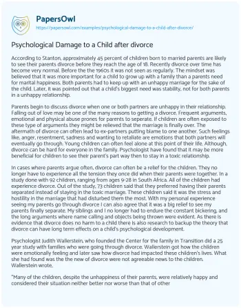 Essay on Psychological Damage to a Child after Divorce